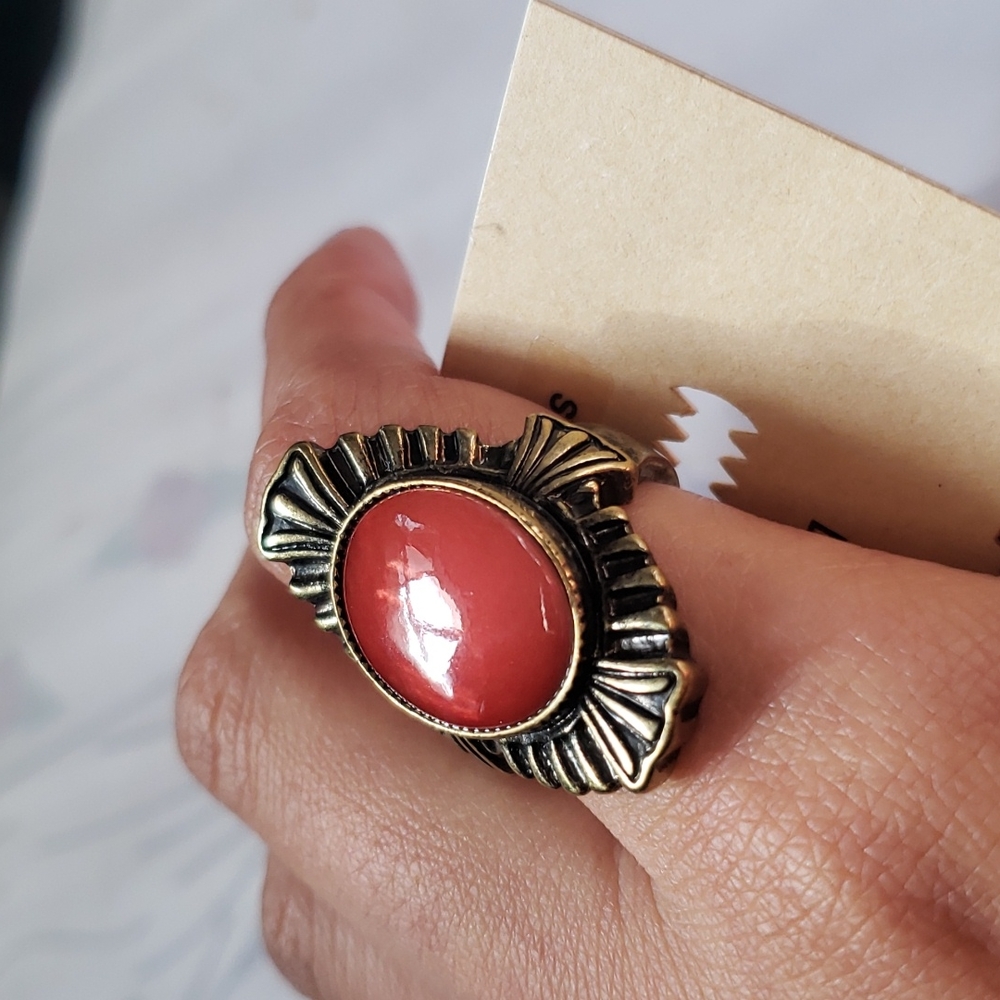 Orange Gemstone Crystal Cabochon gold tone ring